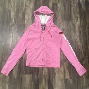 PINK Y2K VTG Victoria's Secret Full-Zip Fleece Jacket Hooded Women's Size L Pink